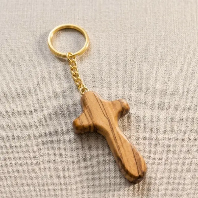 Olive Wood Cross Keychain