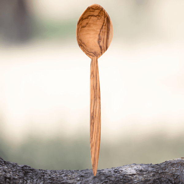 Handcrafted olive wood serving spoon