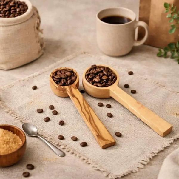 Handcrafted olive wood coffee scoops