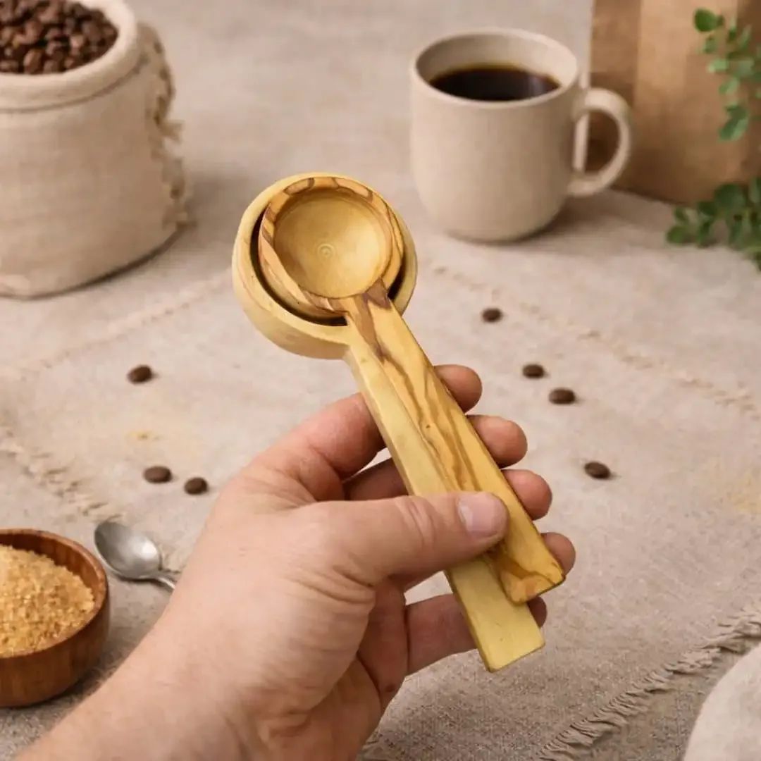 handcrafted olive wood coffee scoops