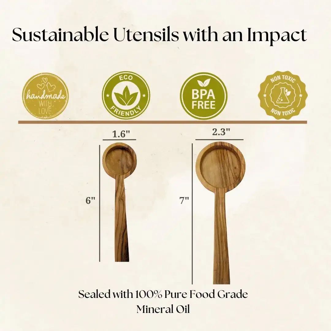 handcrafted olive wood coffee scoops