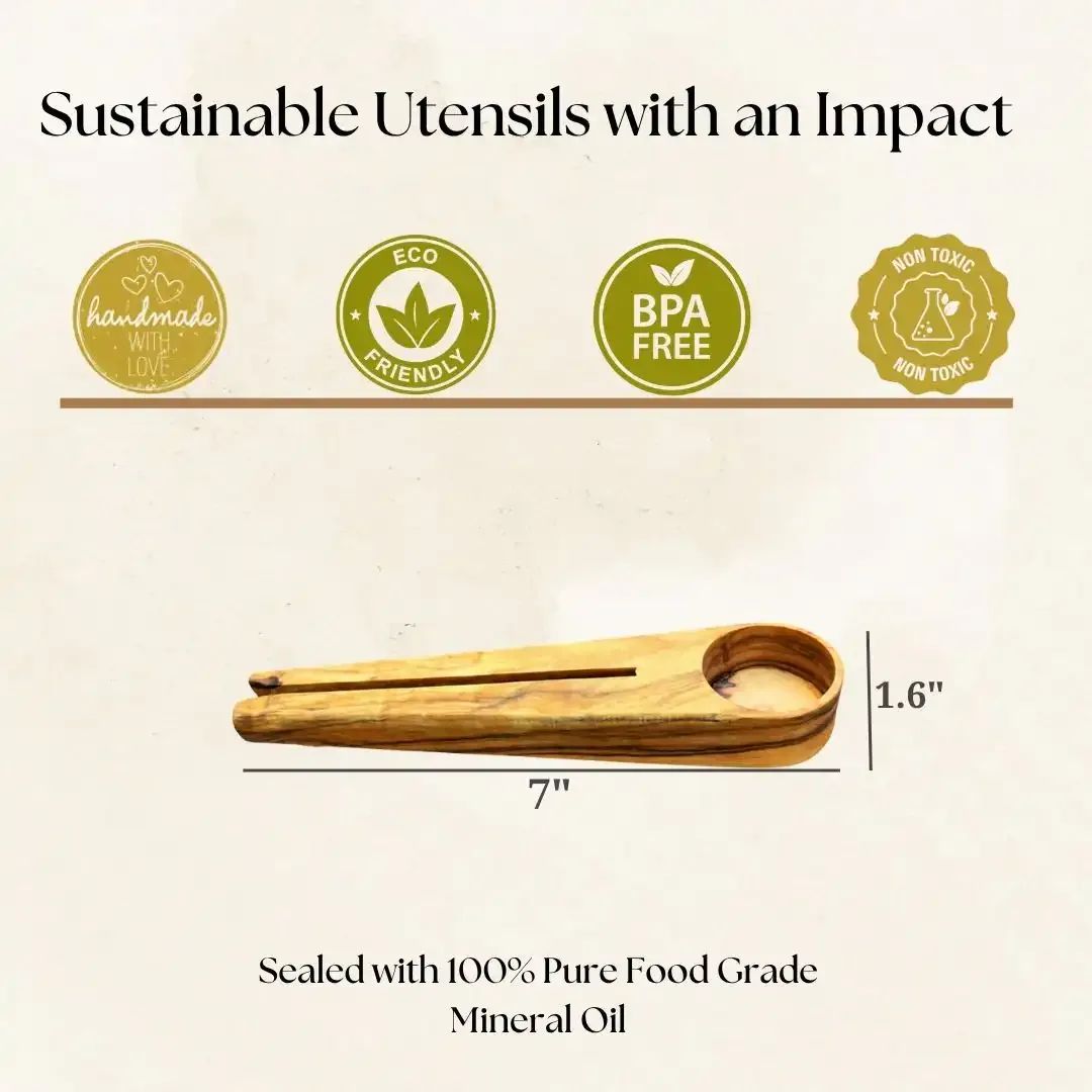 Olive wood coffee scoop dimensions — 7 inches long and 1.6 inches wide