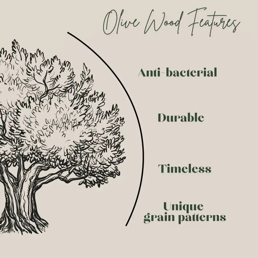 Olive wood features — durable, food safe, naturally antibacterial