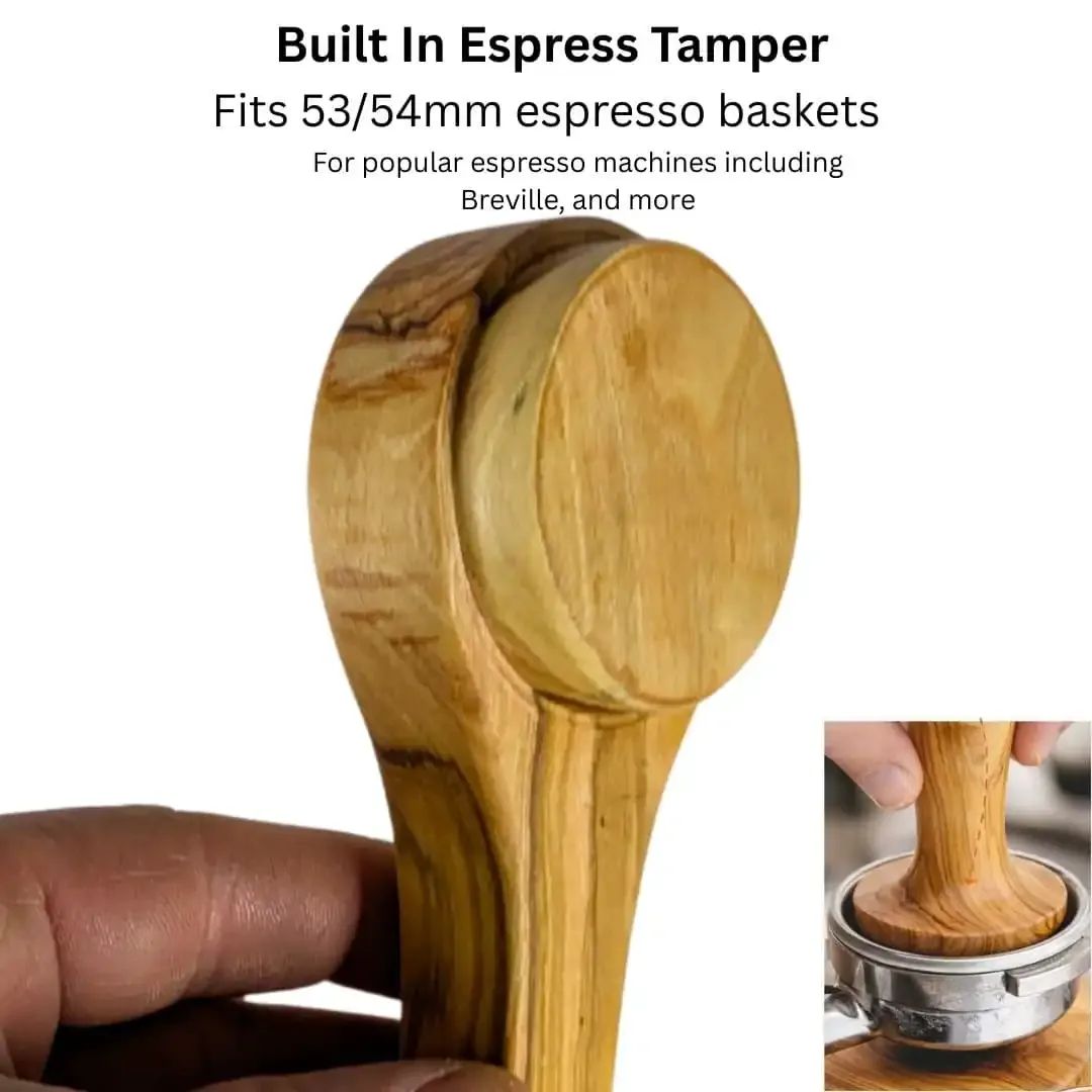 olive wood espresso scoop tamper